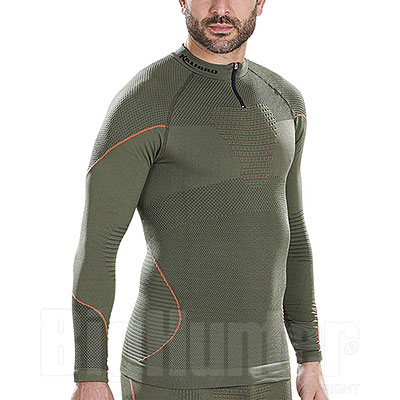 Maglietta Termica Kalibro Zip Dryarn Hunting Green-Orange M/L