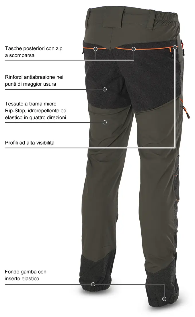 Pantaloni Blatex Action Stretch New Hunting Green-Orange Fluo dettagli del retro