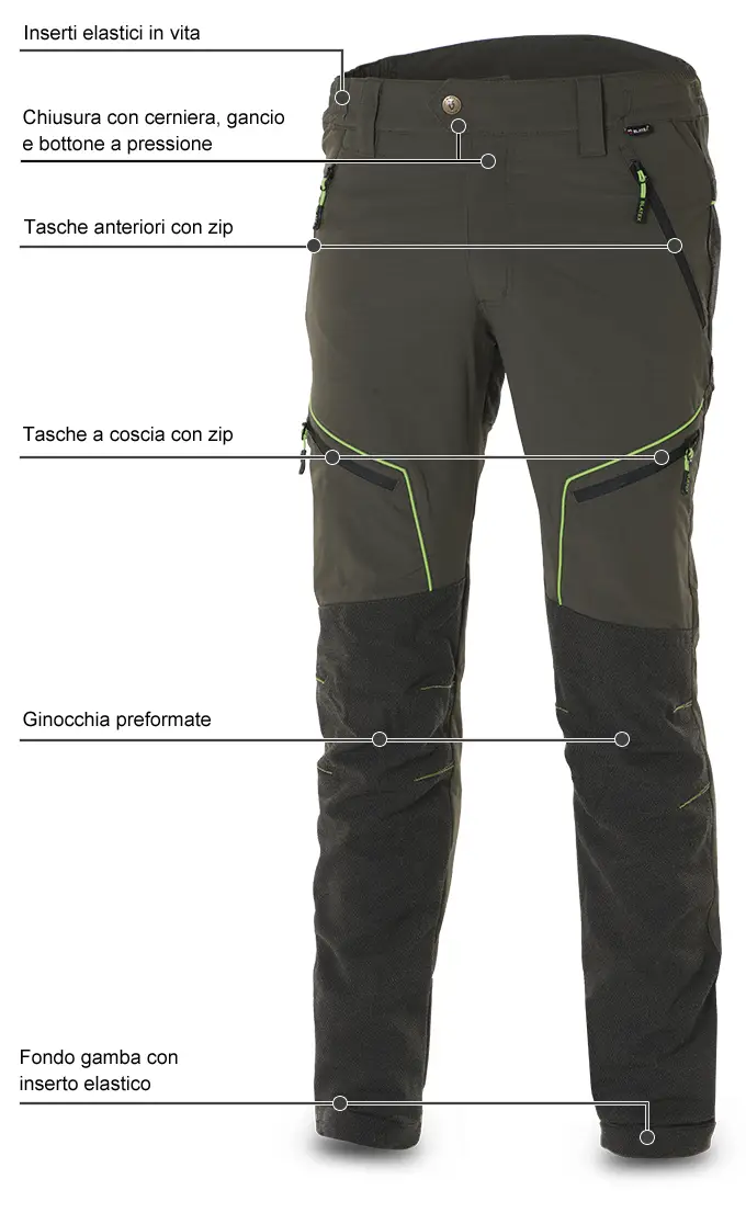 Pantaloni Blatex Action Stretch New Hunting Green-Green Fluo dettagli della parte anteriore