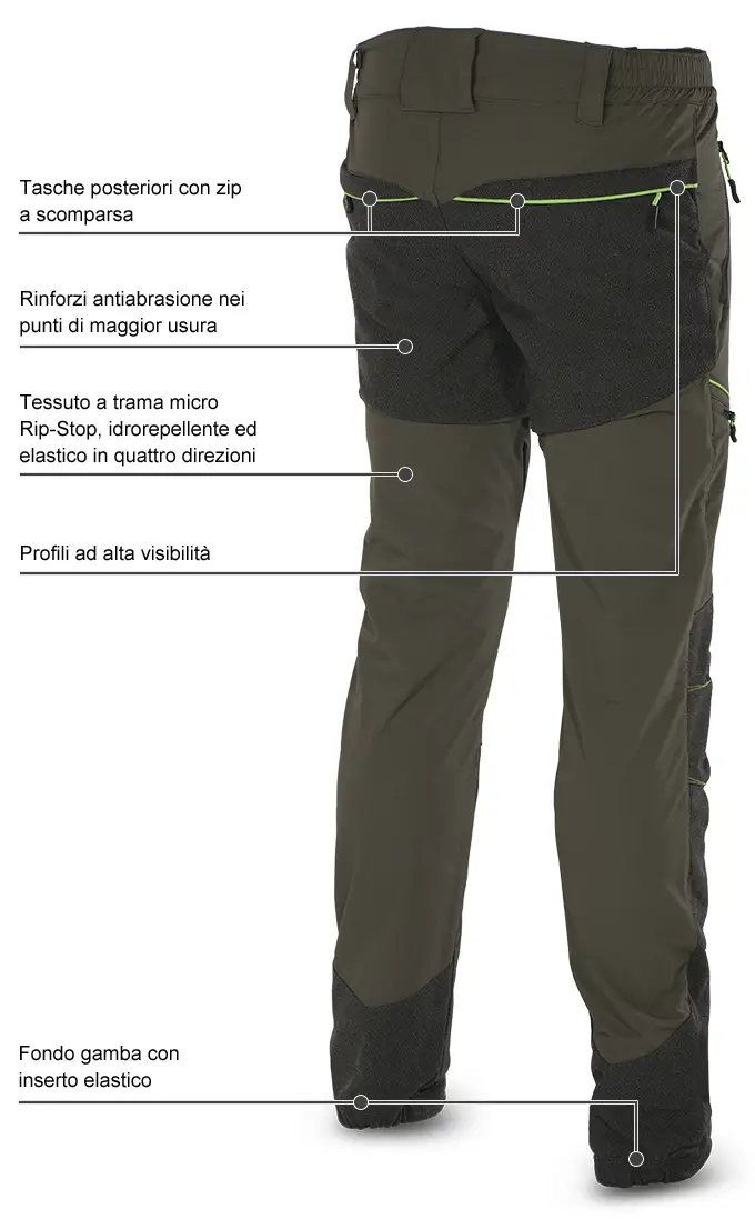 Pantaloni Blatex Action Stretch New Hunting Green-Green Fluo dettagli del retro