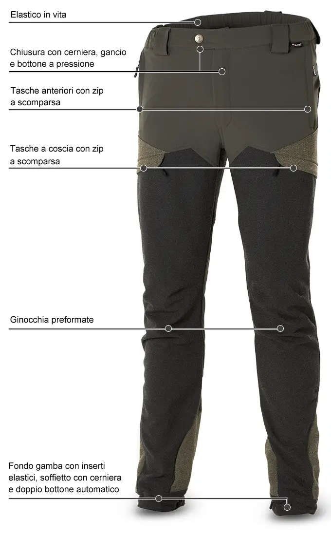 Pantaloni Blatex Stretch Hunter Green Protection Black dettagli della parte anteriore