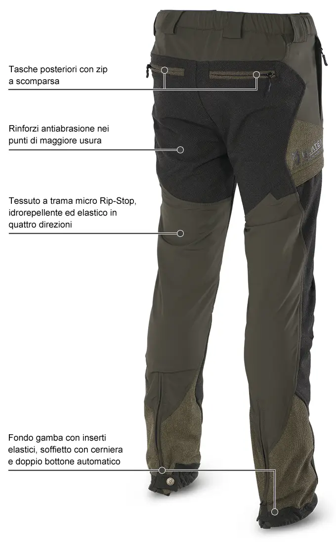 Pantaloni Blatex Stretch Hunter Green Protection Black dettagli del retro