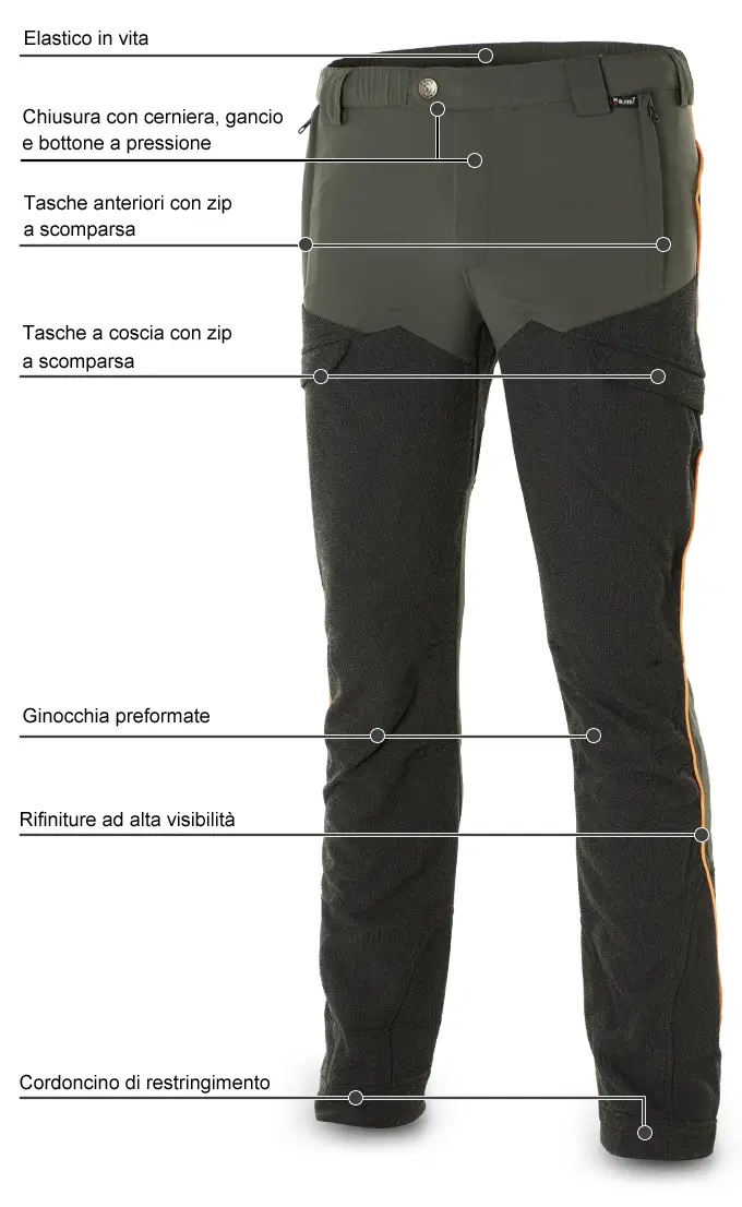 Pantaloni Blatex Stretch Green-Black-Orange dettagli della parte anteriore