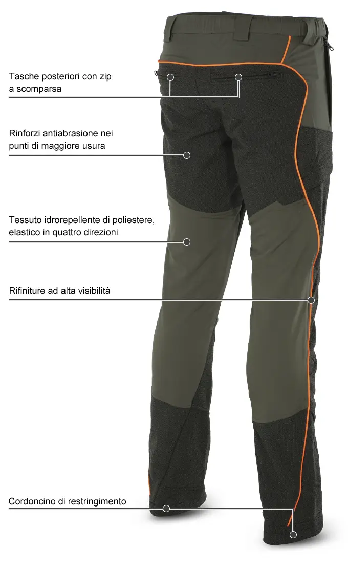 Pantaloni Blatex Stretch Green-Black-Orange dettagli del retro