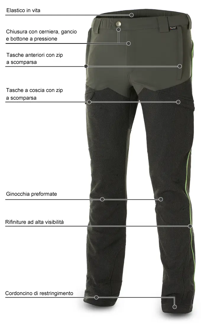 Pantaloni Blatex Stretch Green-Black-Green Fluo dettagli della parte anteriore