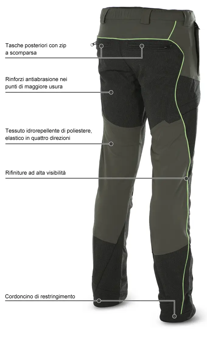 Pantaloni Blatex Stretch Green-Black-Green Fluo dettagli del retro