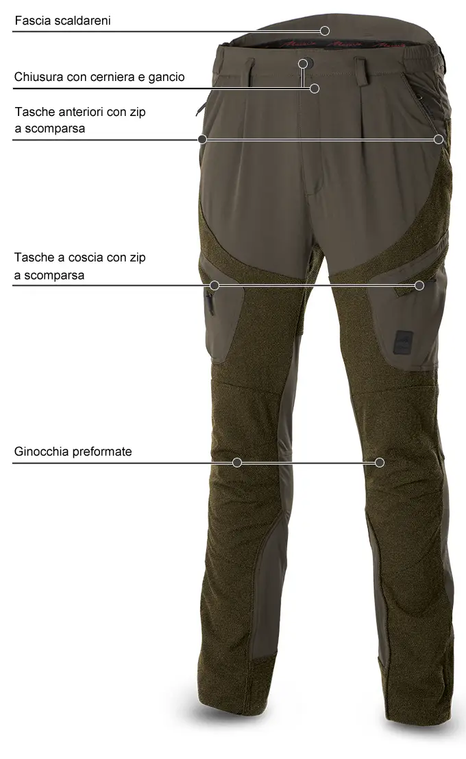 Pantaloni Masseria Stretch con Rinforzi Green dettagli della parte anteriore