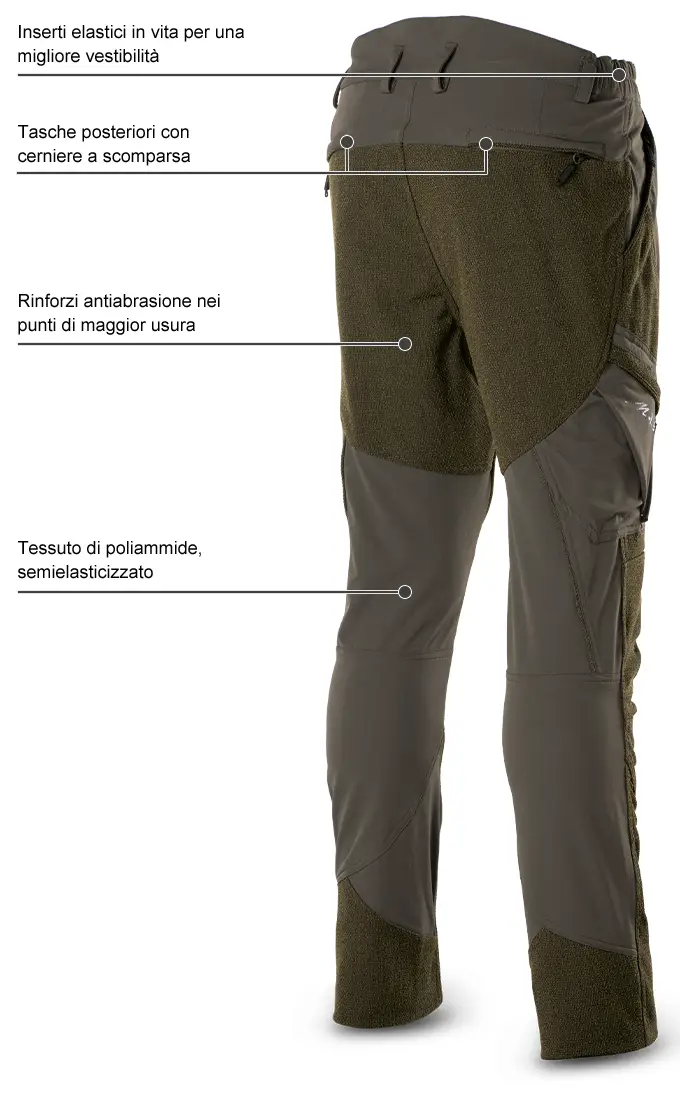 Pantaloni Masseria Stretch con Rinforzi Green dettagli del retro