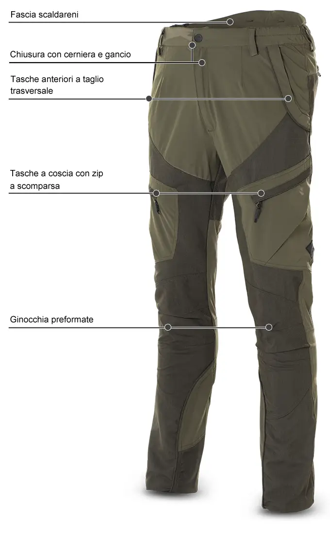 Pantaloni Masseria Micro Rip-Stop Green dettagli della parte anteriore