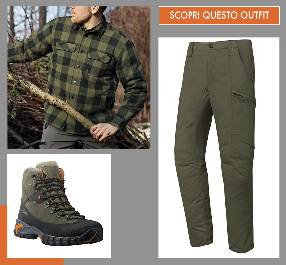 outfit Overshirt Seeland Canada Green Check + Pantaloni Beretta Lowpro Green + Scarponi Beretta Setter GTX