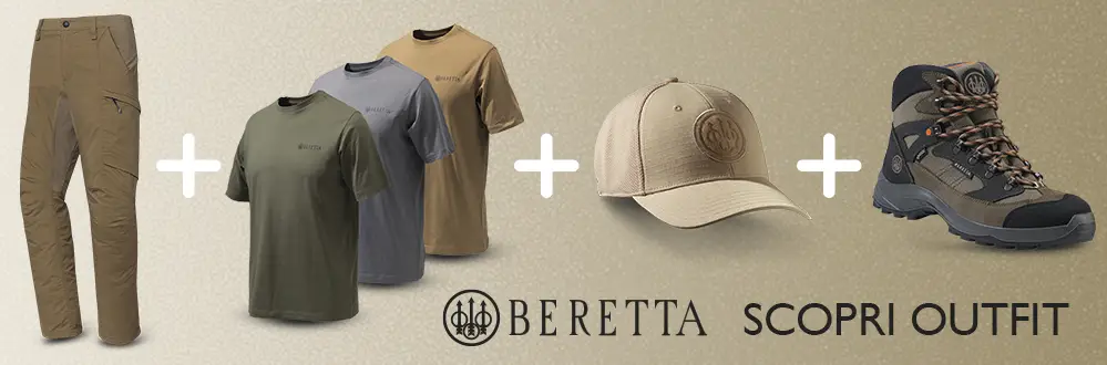 Scopri l'outfit Beretta: pantalone + t-shirt + cappello + scarpone